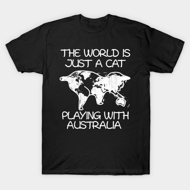 Junior s Design by Humans The World Is A Cat Playing with Australia Map by ZeusSE T Shirt Charcoal Small